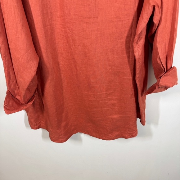 Maggie T Women's Rust Orange 100% Linen Lagenlook Tunic V-Neck Blouse Size 20 - Picture 7 of 12